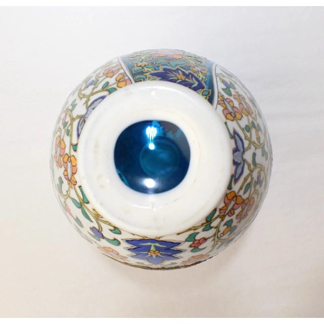 Blue Antique Bohemian Aesthetic Movement Cased Blue & White Enameled Cut Glass Vase For Sale - Image 8 of 9