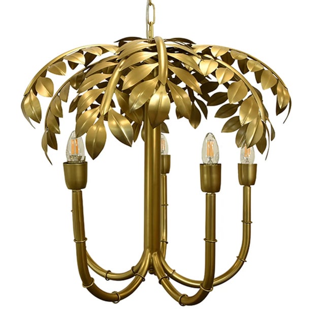 Contemporary Matthew Izzo Home Millie Antique Brass Five Light Palm Tree Chandelier For Sale - Image 3 of 7