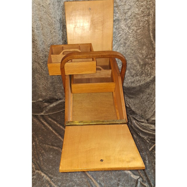 Brown Mid-Century German Sewing Table on Casters in Walnut with Removable Oak Inserts, 1960s For Sale - Image 8 of 11