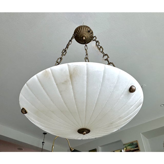 Vintage Directoire Style French Alabaster Pendant Chandelier For Sale In Palm Springs - Image 6 of 17