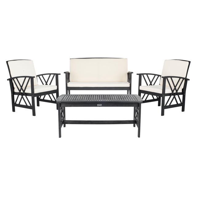 Wood Fontana 4-Piece Outdoor Set, Black/Beige Cushion For Sale - Image 7 of 7