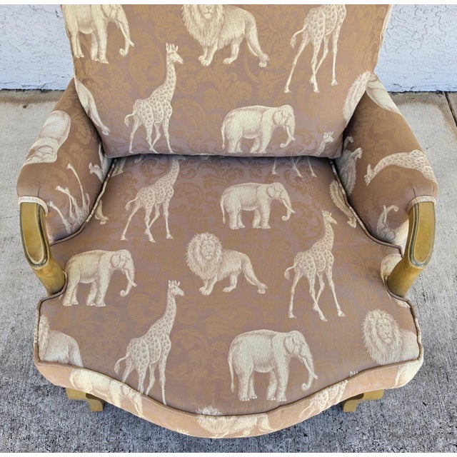 French Louis XV Bergère Armchair Safari Animals Lions Elephants Giraffes For Sale - Image 10 of 17