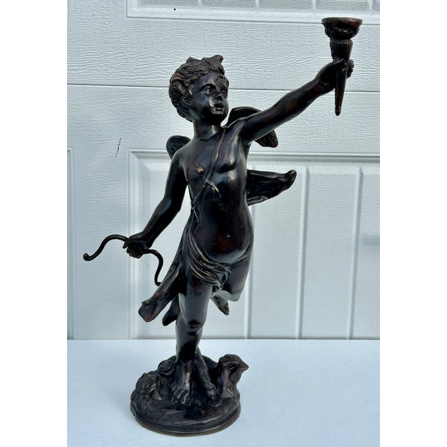 Vtg. Large Bronze Neo-Classic Style Cherub Candle Holders For Sale - Image 13 of 14