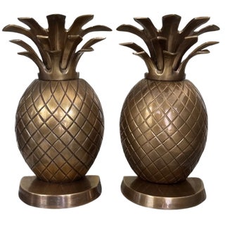 Vintage Brass Pineapple Book Ends - A Pair For Sale