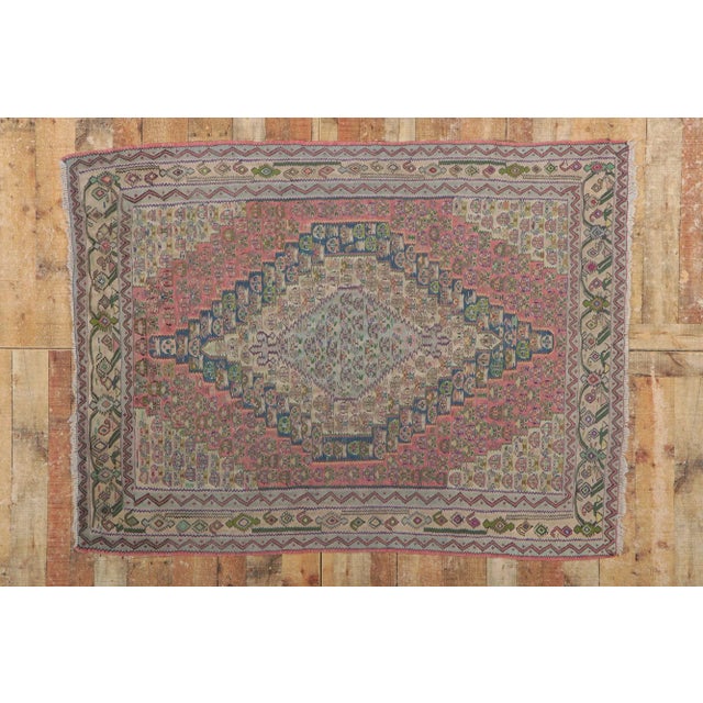 Beige Vintage Persian Bijar Kilim Rug - 4'10 X 6'00 For Sale - Image 8 of 9