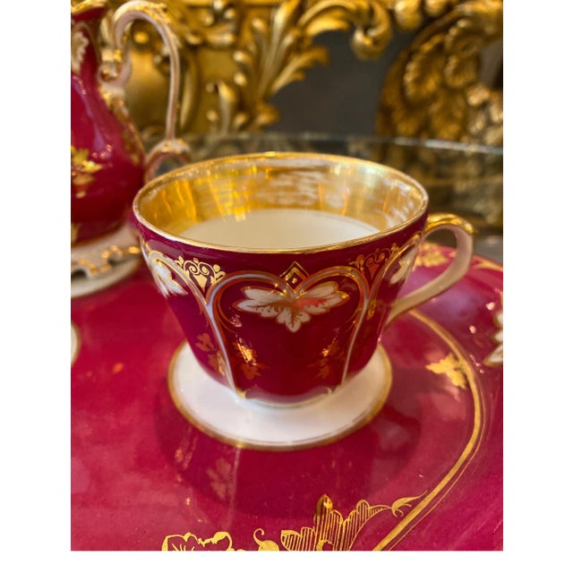 Red Circa 1875 French Porcelain Tete a Tete Tea Set- 6 Pieces For Sale - Image 8 of 13