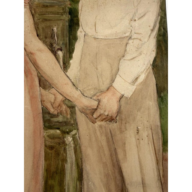 Beige Heinrich Pforr, Heinrich & Erna Pforr Holding Hands in the Garden, Watercolor For Sale - Image 8 of 13