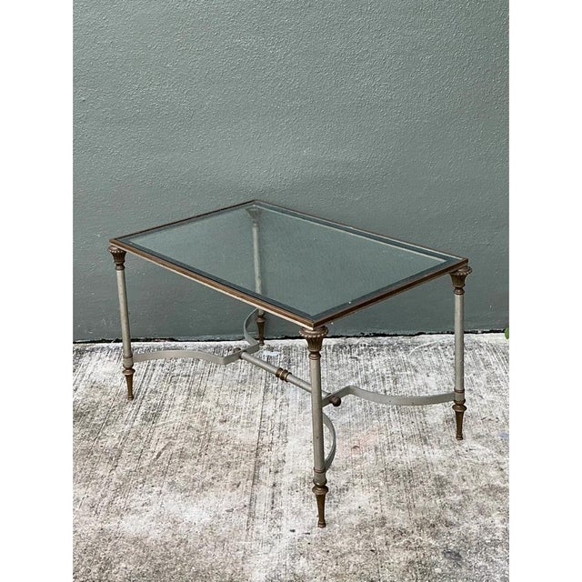 Vintage Rectangular Metal and Glass Table After Maison Jansen For Sale - Image 11 of 13