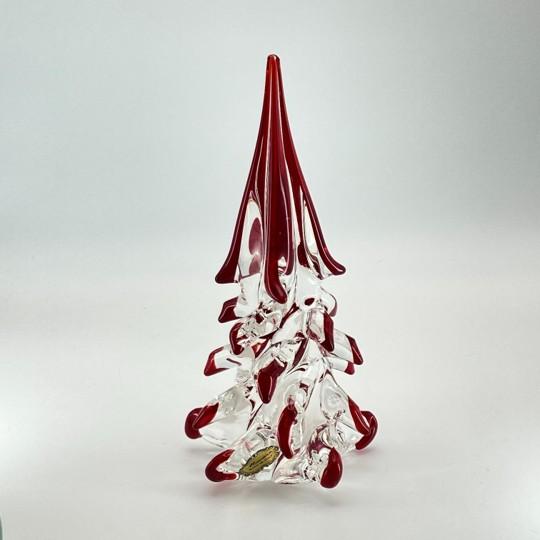 Mid-Century Modern Mid 20th Century Murano Italian Art Glass Christmas Tree Sculpture 8" (Red Drip Tips, Original Foil Label, Vintage Mid-Century) For Sale - Image 3 of 15