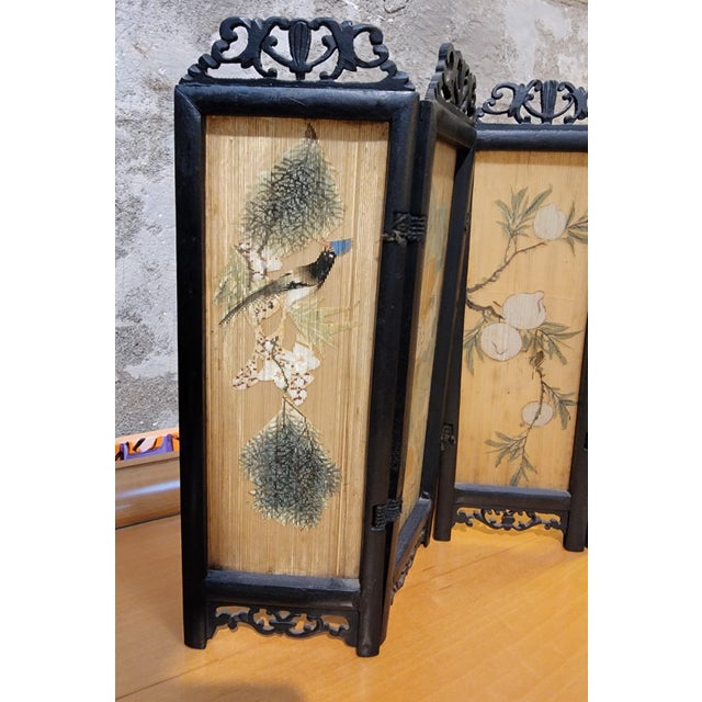 Table Top Chinese Folding Screen Hand Painted For Sale - Image 9 of 10