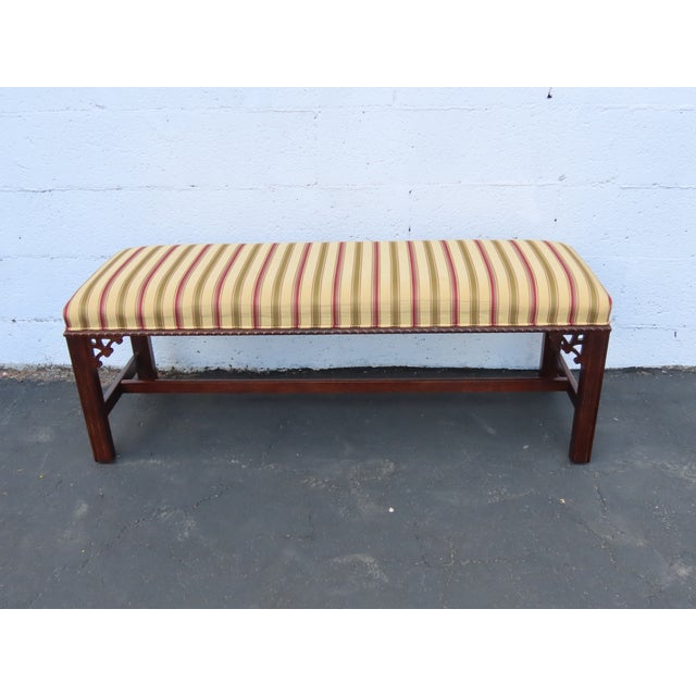 Chinese Chippendale Long Upholstered Window Hall End of Bed Bench 6596 For Sale - Image 10 of 10