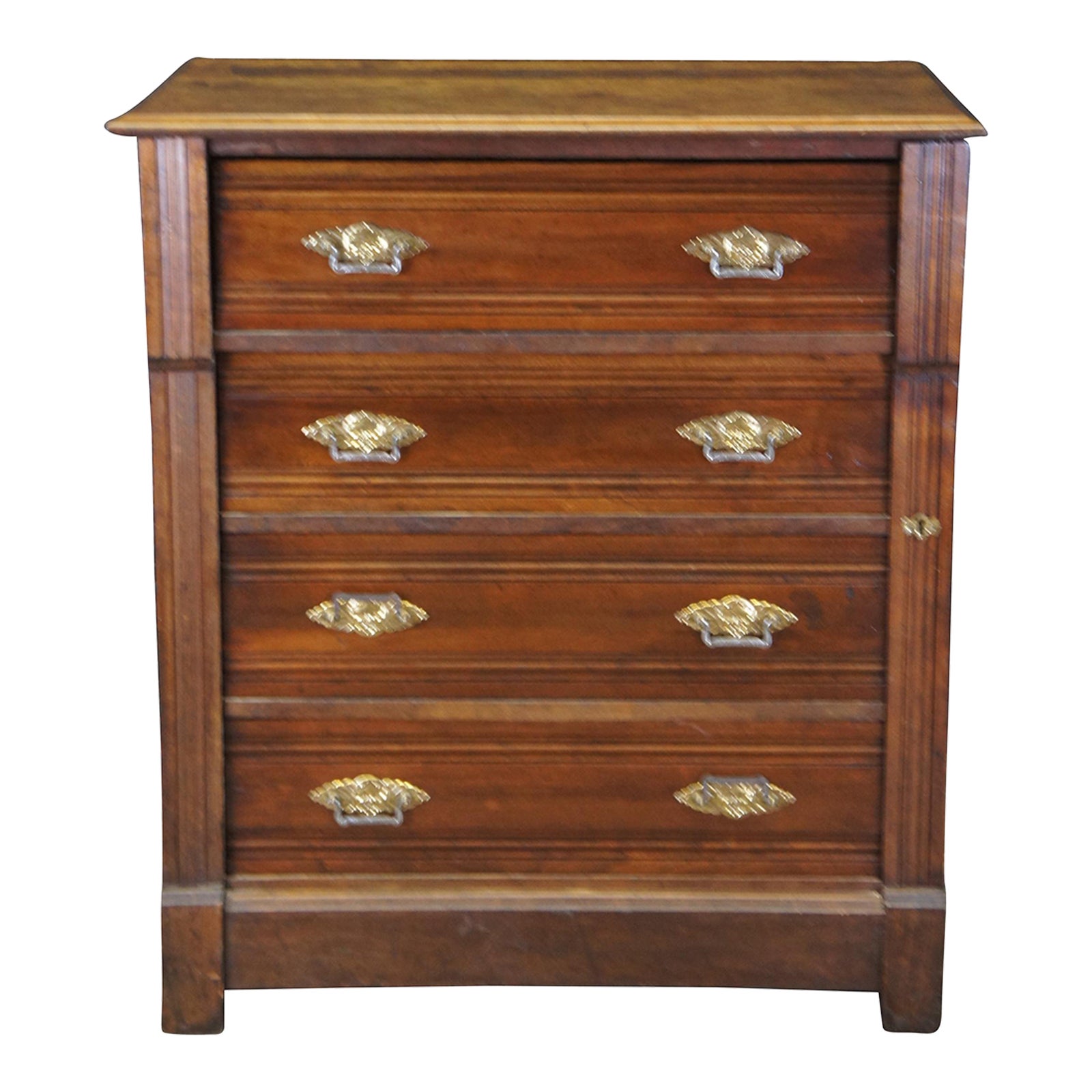 Antique 1880s Victorian Eastlake Walnut Side Lock Chest of Drawers