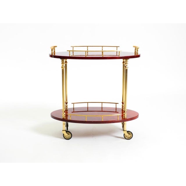 Mid-Century Modern Serving Bar Cart in Cherry-Red Goatskin from Aldo Tura, Italy, 1960s For Sale - Image 3 of 18