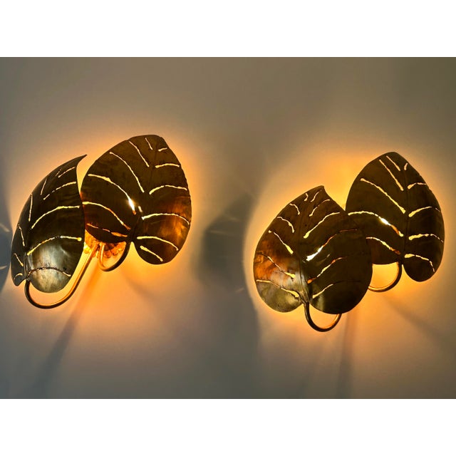 Large Mid-Century Double Leaves Monstera Sconces by Hans Kögl, 1970s, Set of 2 For Sale - Image 4 of 18