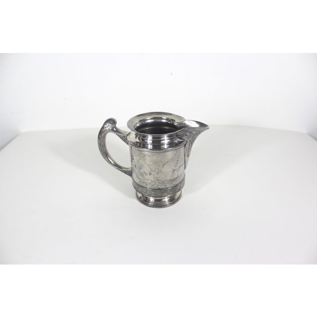 Antique Quadruple Silver Plate Pitcher Creamer Vase Hartford Etched Bird For Sale - Image 10 of 16