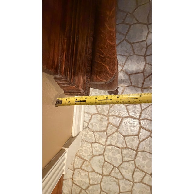 Wood Vintage Oak Floor Mirror With Carved Crest and Claw Feet For Sale - Image 7 of 8