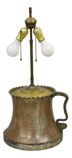Antique Anglo Indian Moroccan Hammered Copper Pitcher With Handle Table Lamp