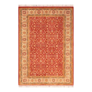 Shabby Chic Floral 1990's Pak-Persian Red/Beige Wool Rug - 5'11'' X 9'5'' For Sale