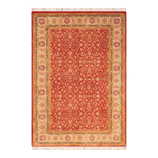 Shabby Chic Floral 1990's Pak-Persian Red/Beige Wool Rug - 5'11'' X 9'5'' For Sale