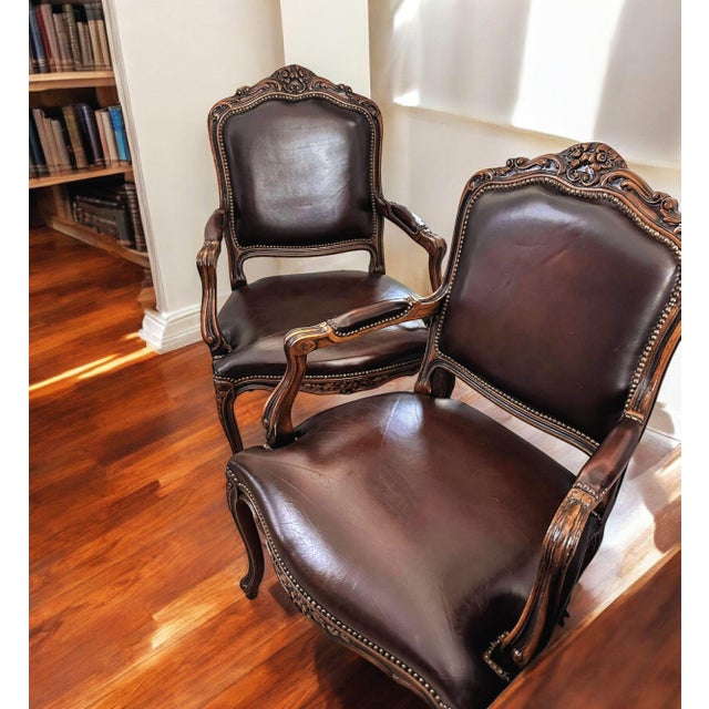 2000 - 2009 Timeless Elegance: A Pair of Vintage French Leather Fauteuil Chairs For Sale - Image 5 of 7