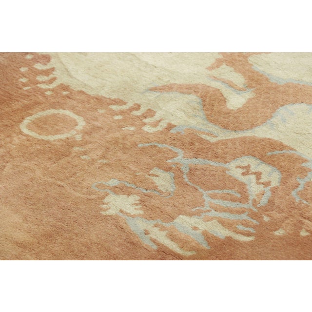 1920s Antique Chinese Art Deco Dragon Rug in Terracotta and Beige Pictorials For Sale - Image 5 of 7