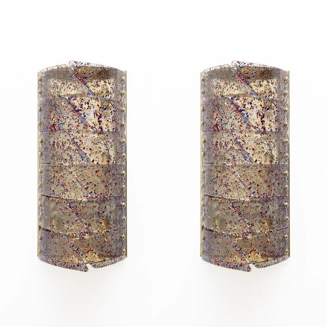 Mid-Century Italian Modern Style Murano Glass and Brass Sconces, 1980, Set of 2 For Sale - Image 4 of 11