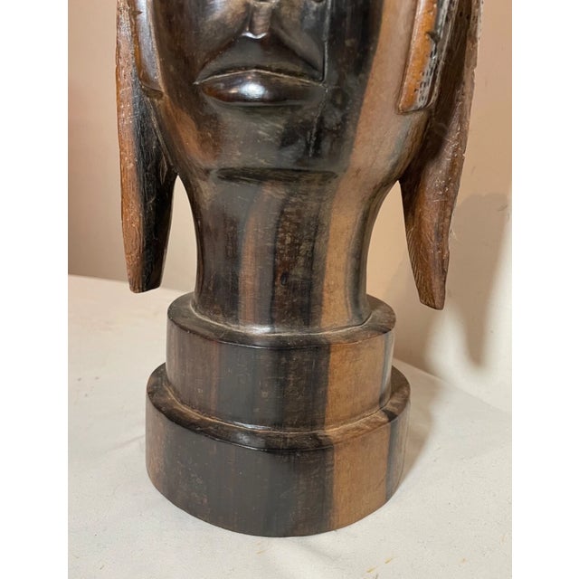 1930s Hand Carved African Tribal Man Ebony Wood Sculpture Statue Bust Figure For Sale - Image 9 of 13