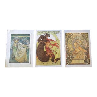 Vintage Elephant Folio Size Art Nouveau Poster Lithographs - Set of 3 For Sale