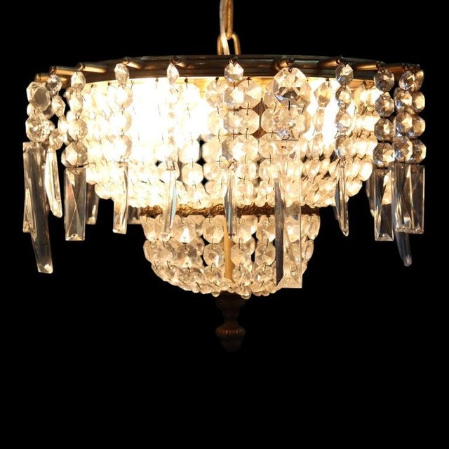 Antique French Brass & Cut Crystal 3-Light Chandelier C1920 For Sale - Image 9 of 9