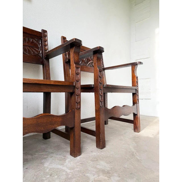 Spanish Armchairs in Carved Wood, 1900, Set of 2 For Sale - Image 15 of 18