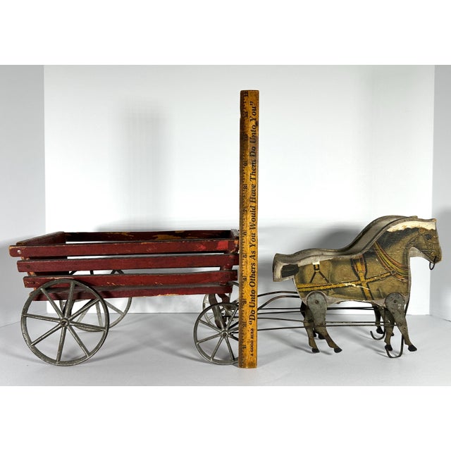 Antique Gibbs Toy Horses & Wagon: Litho Pacers, Red Wagon, c. 1908 For Sale - Image 9 of 10