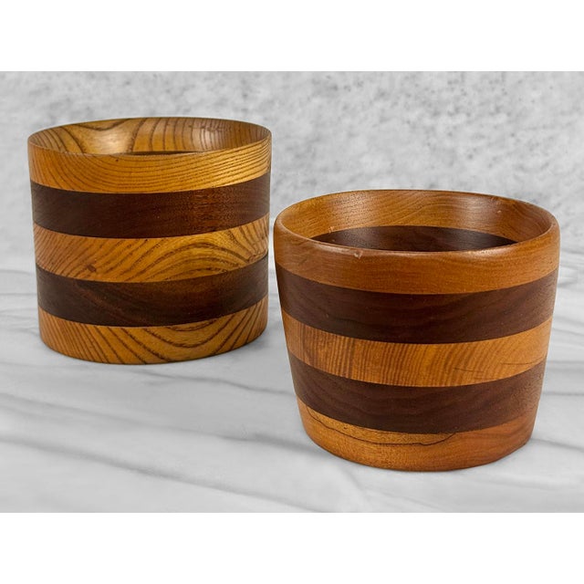 Mid-Century Turned Walnut Stripped Nesting Bowls - A Pair For Sale - Image 4 of 8