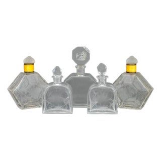 French Etched Glass Perfume Bottles, 5 For Sale