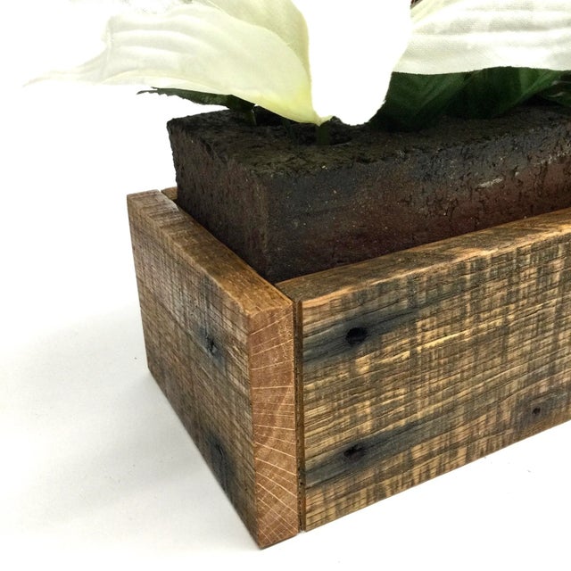 Rustic Wood Flower Frog Brick Vase by Some Like It Rough For Sale - Image 4 of 12