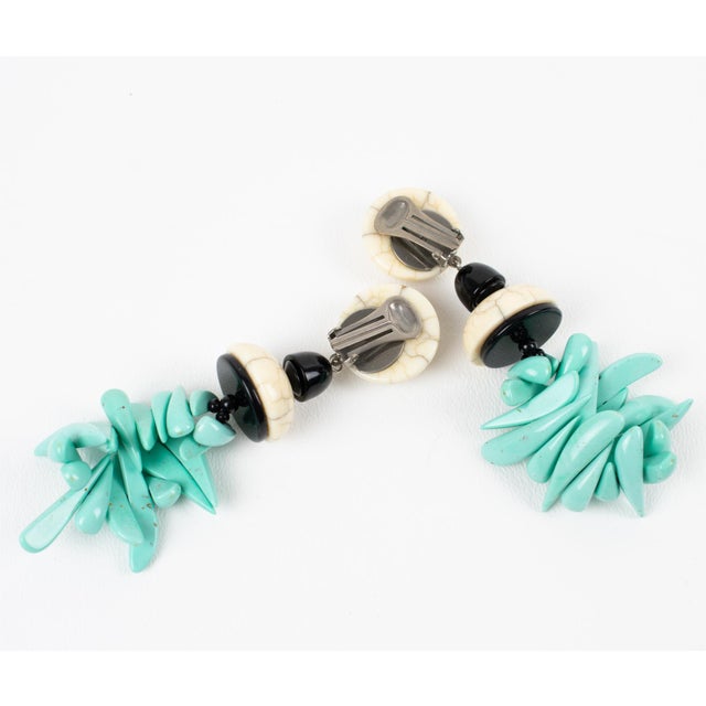 2000 - 2009 Angela Caputi Faux Marble and Turquoise Resin Clip Earrings - 2 Pieces For Sale - Image 5 of 5