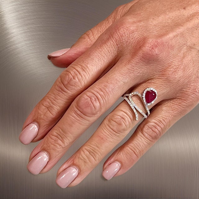 Natural Ruby Diamond Ring 6.5 14k W Gold 2.32 TCW Certified For Sale - Image 12 of 18