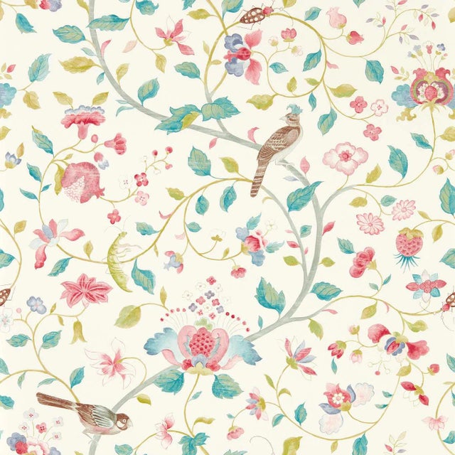 Sanderson Aril’s Garden Wallpaper in Blue Clay/Pink - a Sample For Sale