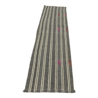 1980s Scandinavian Style Stripe Design Handmade Oushak Kilim Runner Rug For Sale