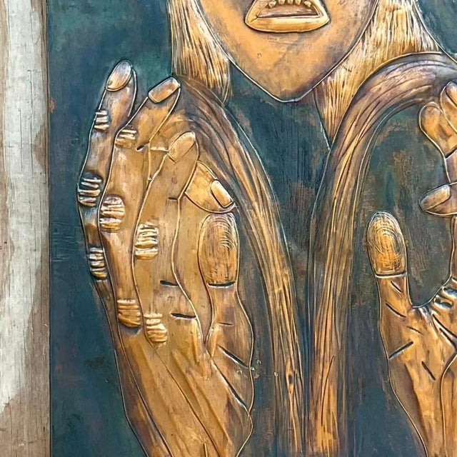 Vintage Signed Hand Hammered Copper Face For Sale - Image 13 of 14