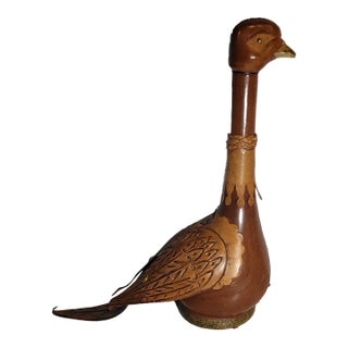 Vintage 1960s Italian Leather Bird Glass Decanter For Sale
