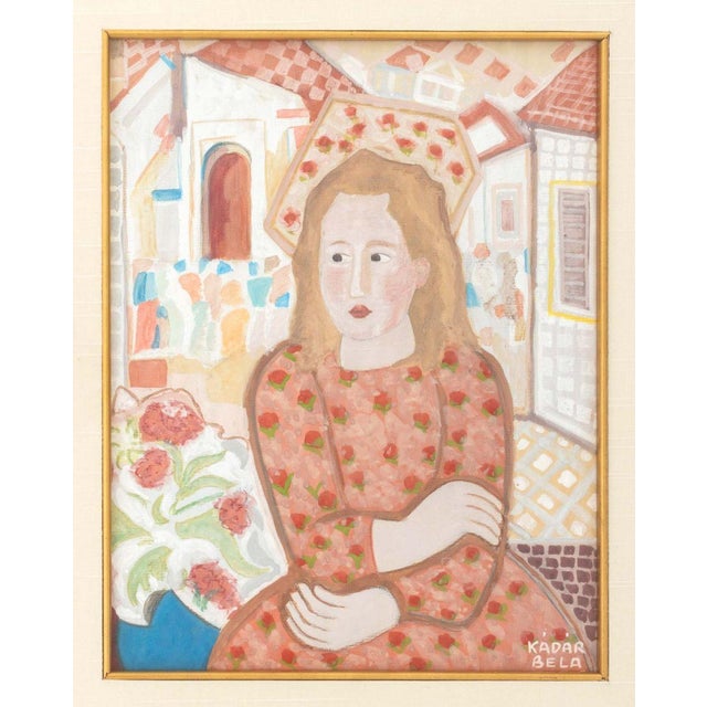 Bela Kadar (Hungarian, 1877-1956), Portrait of a Girl in a Floral Print Dress, Gouache on Paper, signed lower right,...