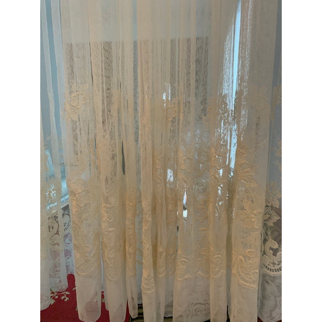 Ivory Vintage Extra Wide Ivory Floral Lace Sheer Drapery Panel For Sale - Image 8 of 12