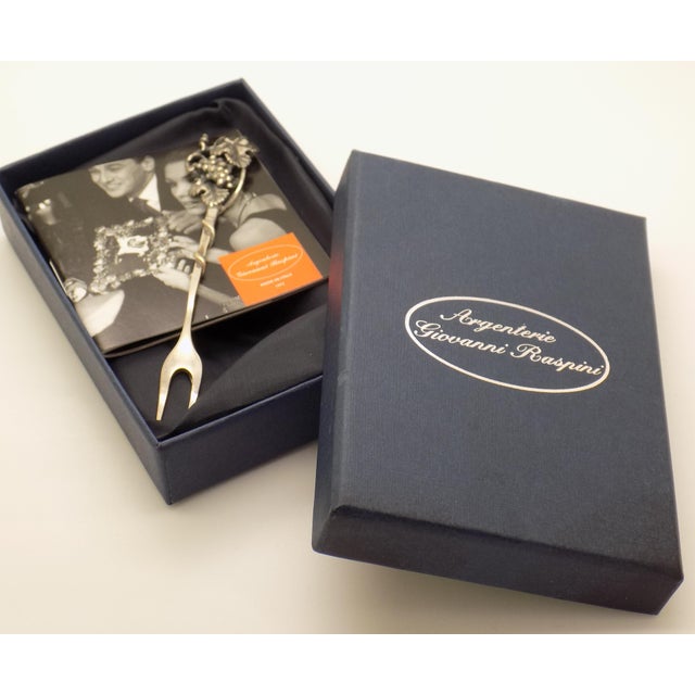 Vintage Italian Handmade Genuine Silver Grape Cocktail Mini Fork by Giovanni Raspini of Arezzo, Solid 800 Silver Appetizer Pick in Original Box For Sale - Image 4 of 15