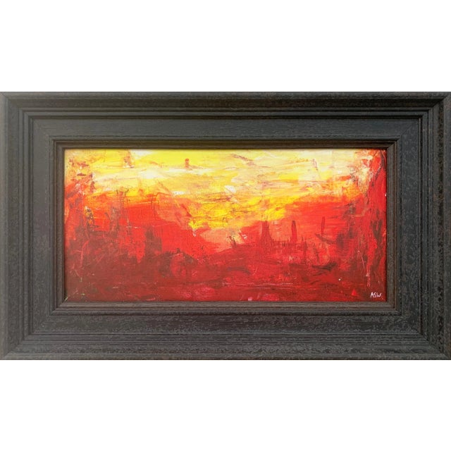 Bright Red & Yellow Abstract Expressionist Landscape Painting in Chunky Black Wooden Frame by British Artist, 2005 For Sale - Image 11 of 11