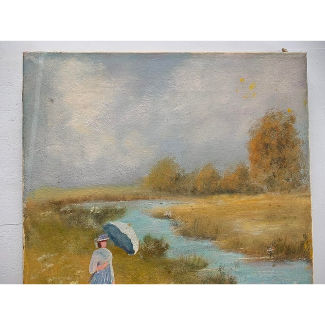 Women in the Meadow Collecting Flowers, 1800s, Oil on Canvas For Sale - Image 16 of 18