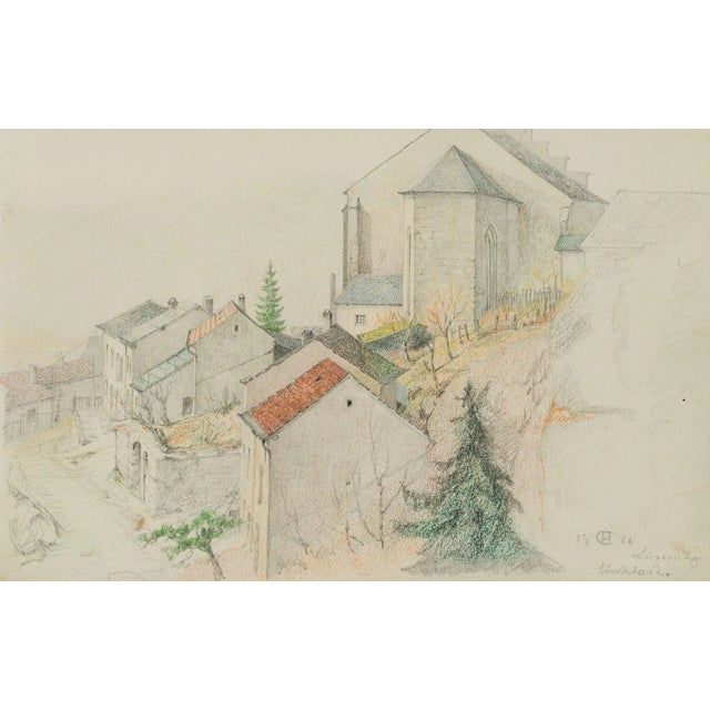H. Christiansen, Street and Church in Fischbach in Luxembourg, 1924, Pencil For Sale - Image 3 of 3