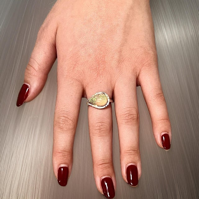 Natural Opal Diamond Ring 6.75 14k W Gold 4 TCW Certified For Sale - Image 9 of 12