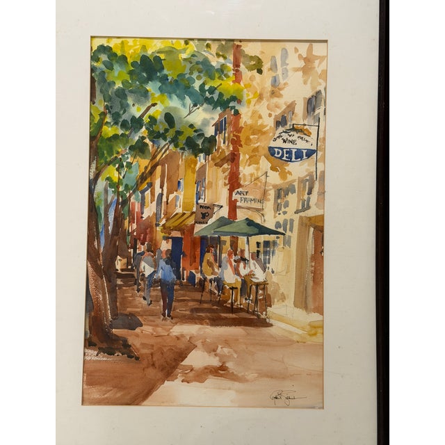 Street Art Late 20th Century Signed by Unidentified Artist - Street Café Scene, Watercolor on Paper For Sale - Image 3 of 6