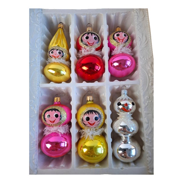 Vintage Czechoslovak Glass Christmas Ornaments, 1960, Set of 6 For Sale