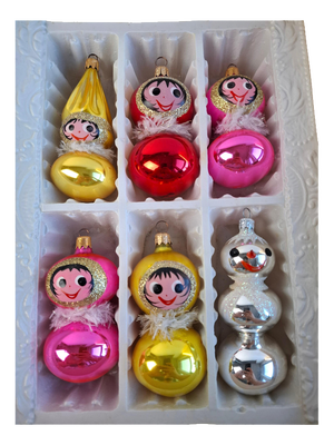 Vintage Czechoslovak Glass Christmas Ornaments, 1960, Set of 6
